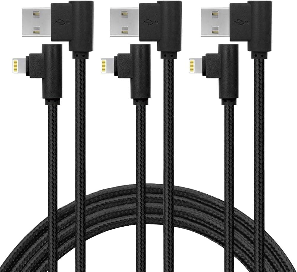 (3 Pack 10Ft) 90 Degree iPhone USB Cable,Right Angle Lightning Cable The Most Durable of The World Nylon Braided Fast Speed Data Sync Charging Cord Charger Cable Compatible for iPhone X 8 7 6s 6 Plus