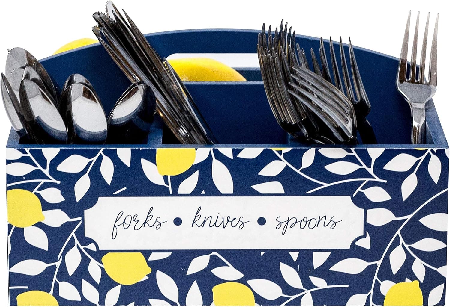 Boston Warehouse Wood Flatware Storage Caddy, Lemon