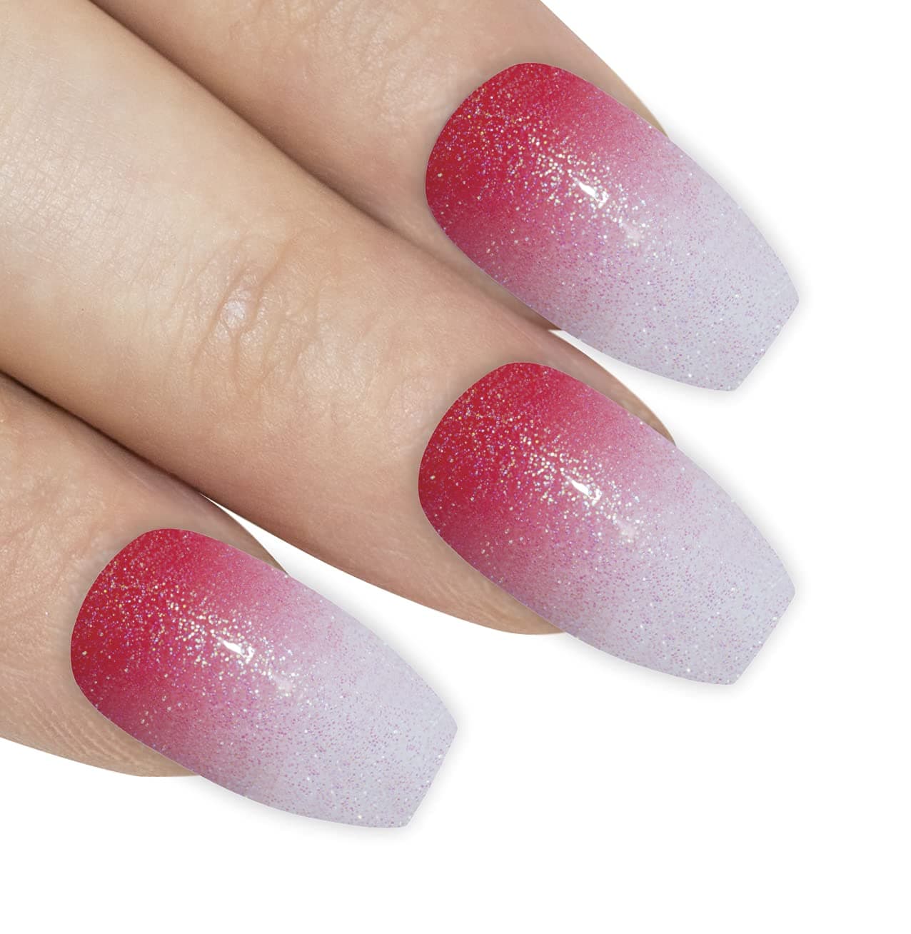 Bling Art Ballerina False Nails Red Gel Ombre Coffin Fake Long Acrylic Tips