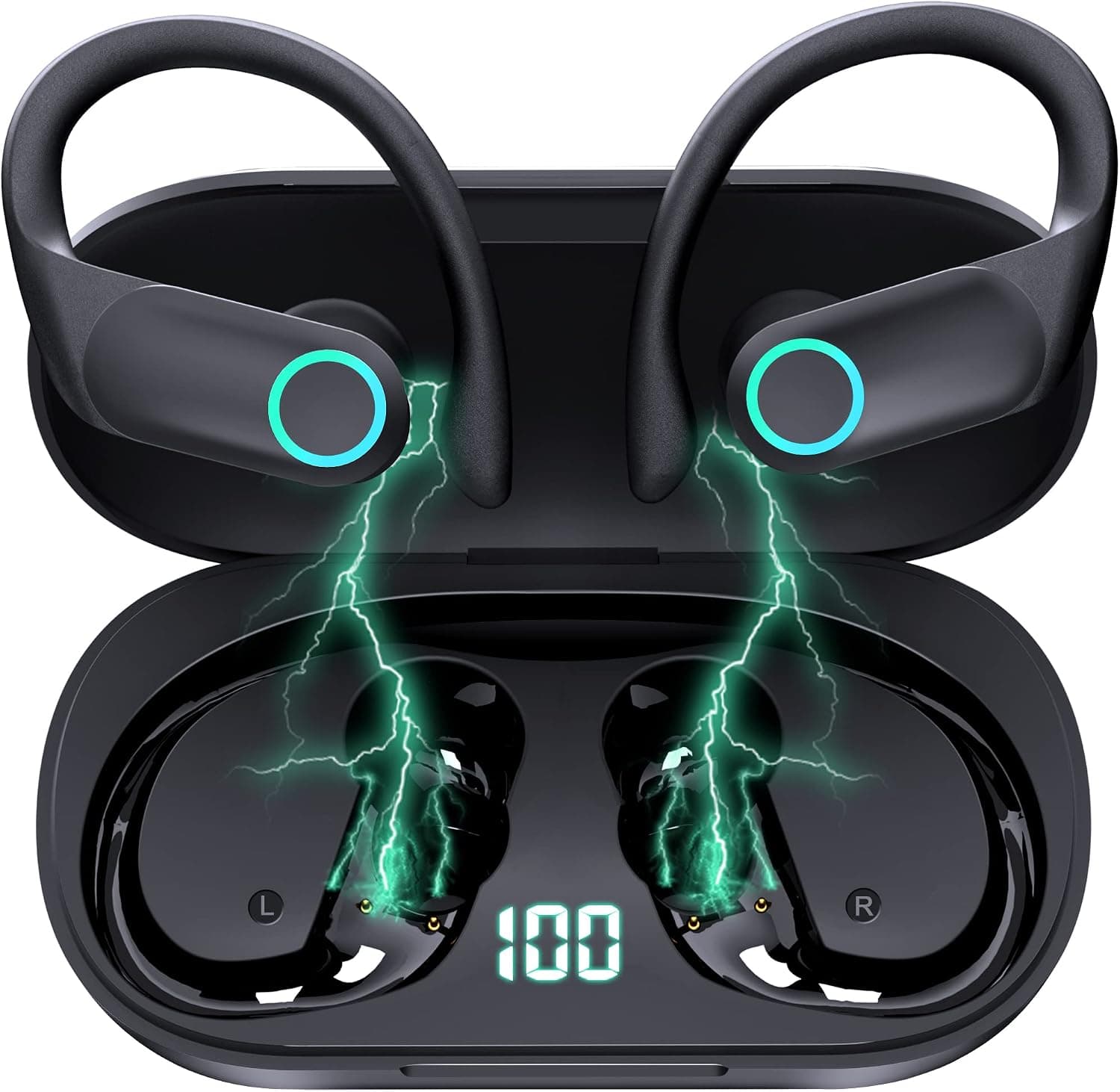 Bluetooth 5.1 Wireless Earbuds RFNAYK Wireless Sports Bluetooth Earphones IPX7 Waterproof in Over Ear Headphones with Earhooks Built-in Mic Headset for iPhone Android Running Outdoor Workout