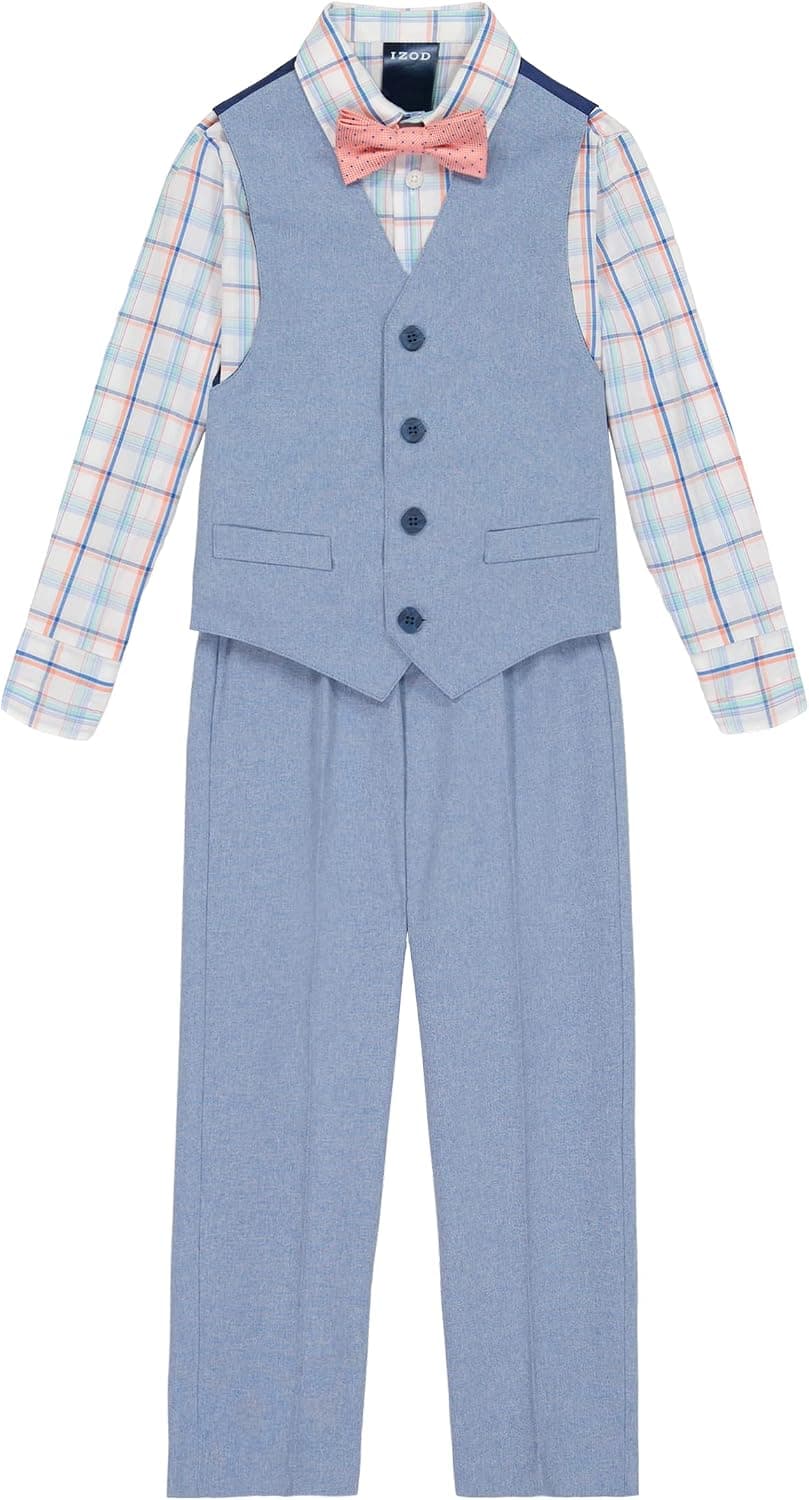 IZOD Boys' 4-Piece Set with Collared Dress Shirt, Tie, Vest, and Pants