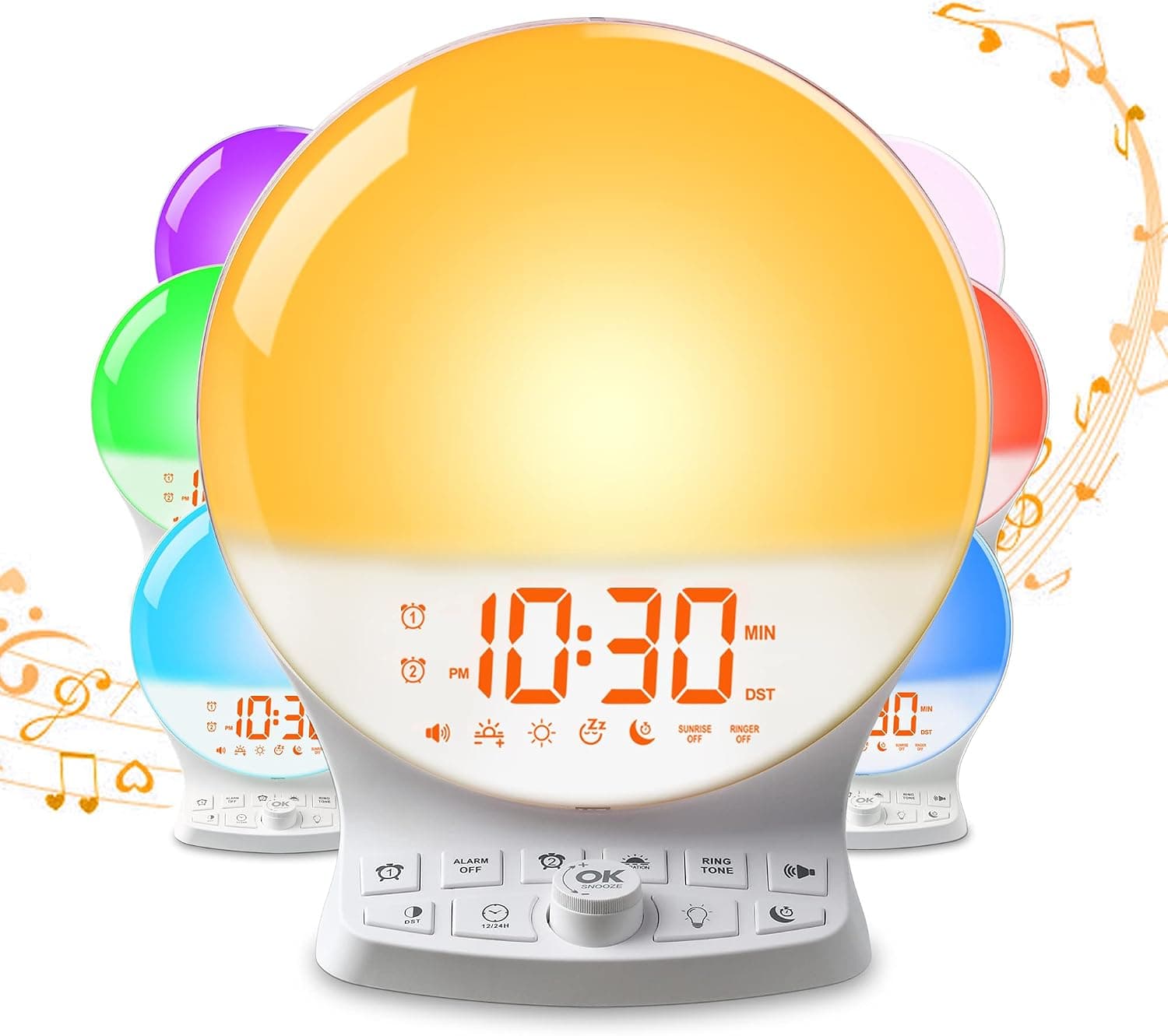 Wake Up Light Sunrise Alarm Clock for Heavy Sleepers Adults, Light Alarm Clock with Sunrise Simulation, Sleep Aid, 3 Alarm Modes, 7 Color Night Lights, Dual Alarms & USB Charging Port for Bedroo Kids
