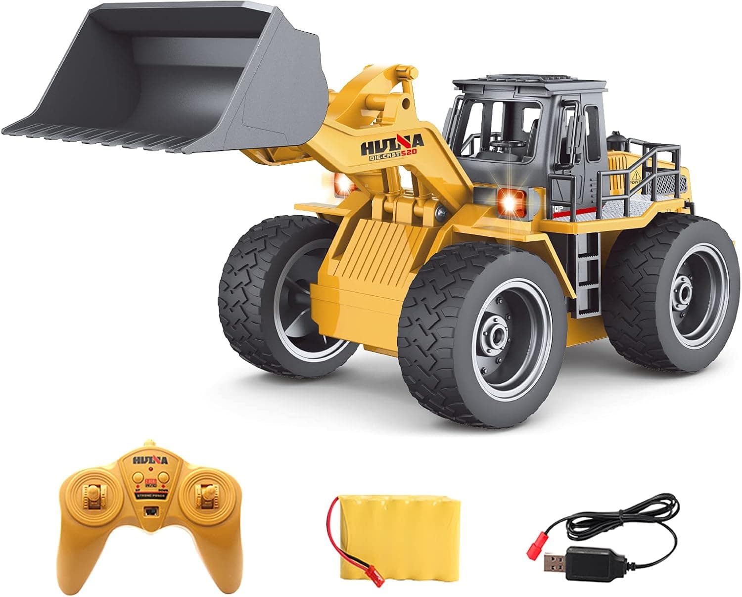 Supdex RC Front Loader Tractor Toy, 2.4G 1:18 Scale Remote Control Construction Vehicles 4WD Aluminum Alloy RC Bulldozer, RC Dozer Truck with Light and Sound for Adults Kids Gift