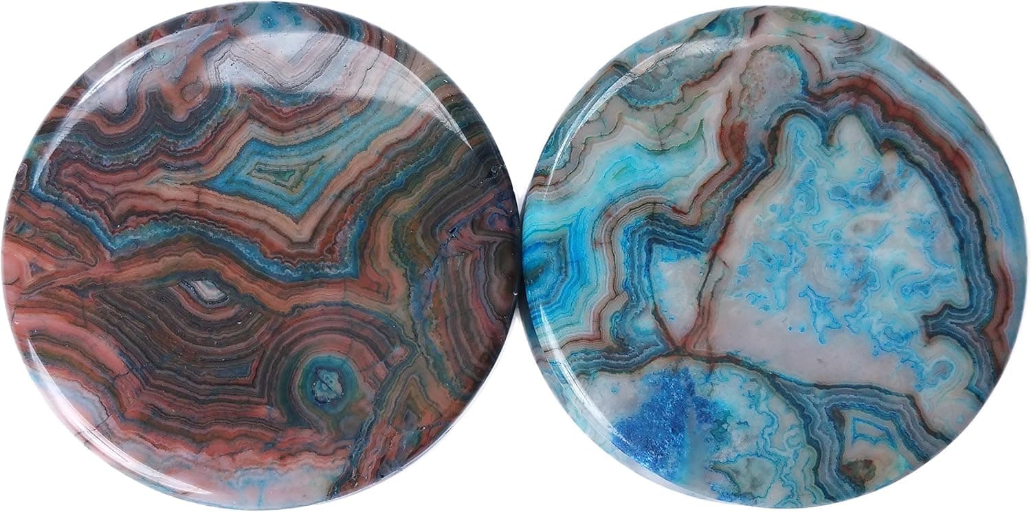 Covet Body Jewelry Pair 8G-38mm Blue Agate Stone Plugs Tunnels Gauges Double Flare Organic Brown White