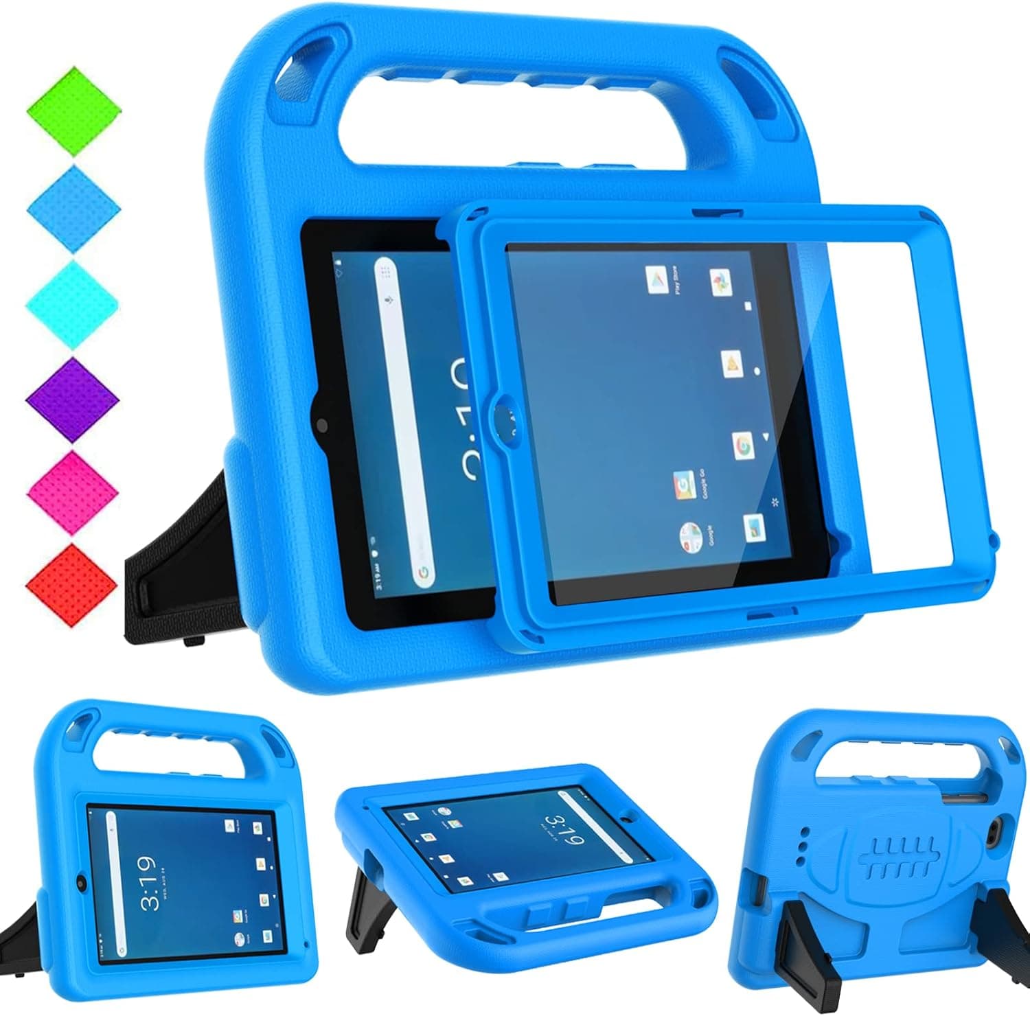 BMOUO Kids Case for Onn 7 inch Tablet 2020/2019 (Model: 100005206/100015685), with Built-in Screen Protector, Shockproof Light Weight Handle Stand Case for Surf Onn 7" Android Tablet, Blue
