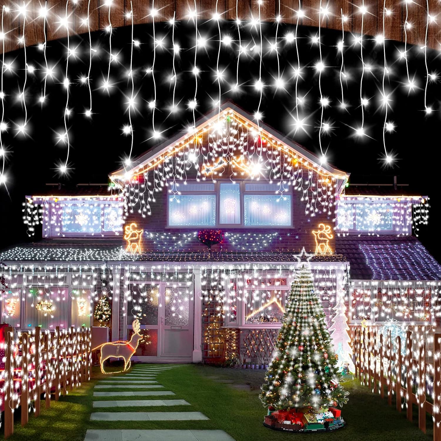 HYRIXDIRECT 640 Led Icicle Christmas Lights Outdoor Decorations 65 FT 8 Modes Timer IP44 Waterproof Christmas String Lights Changing LED Curtain Fairy Lights for Wedding Party Yard Outside Decor