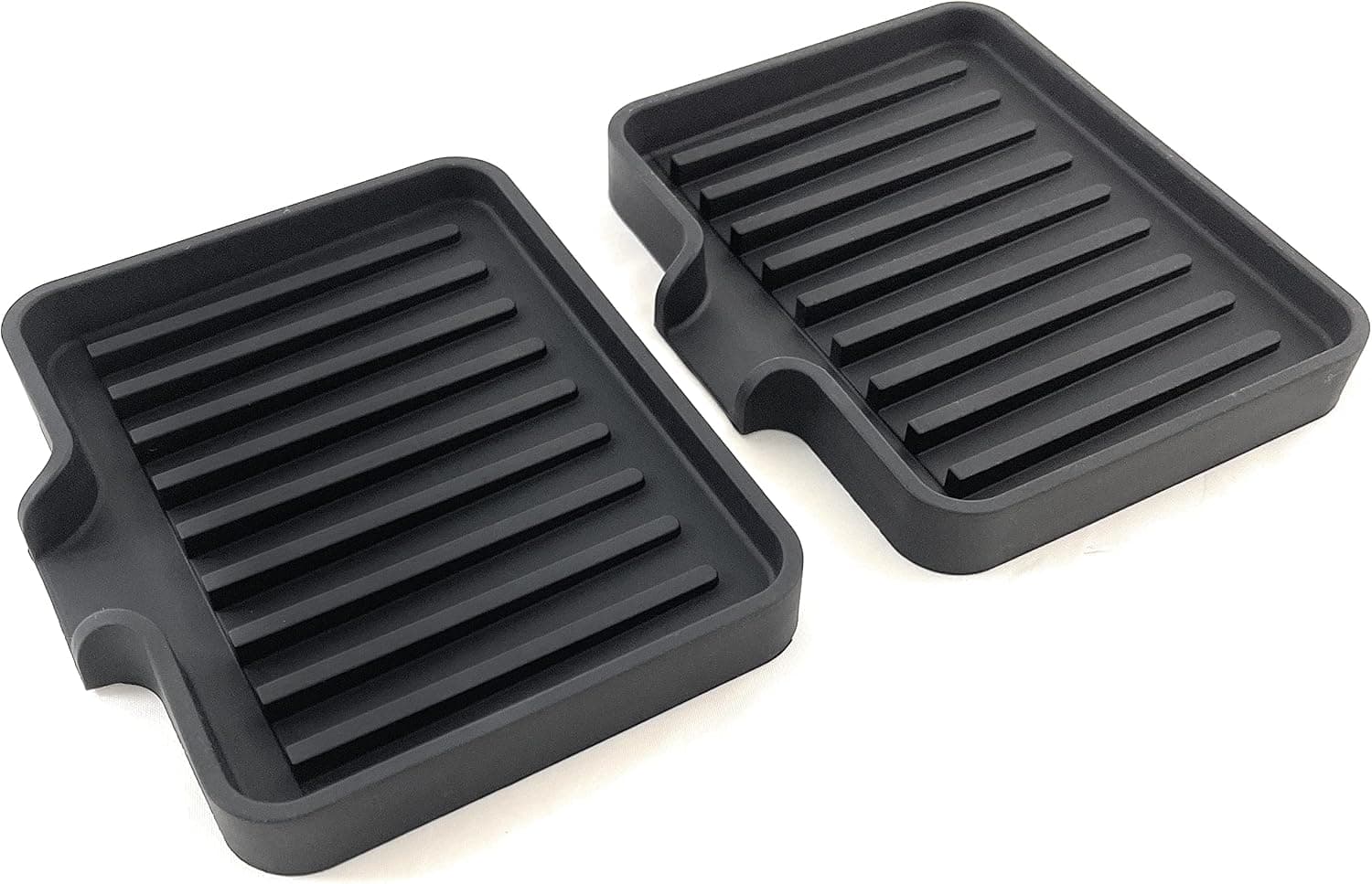 Happitasa Silicone Soap Dish Tray and Sponge Holder with Drain Chute, Pack of 2 (BLACK, 5.2"X4")
