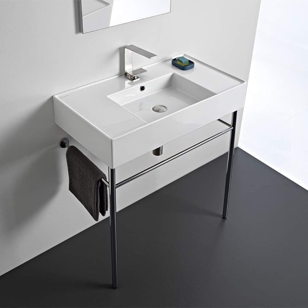 Scarabeo 5123-CON-One Hole Bathroom Sink, One, White