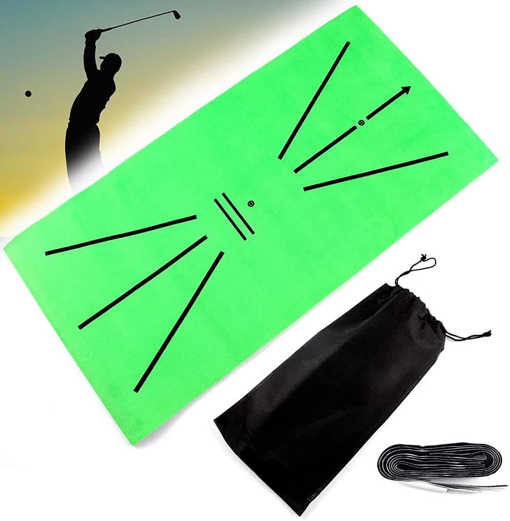 JIGEGE Golf Training Mat, Mini Golf Hitting Mat for Swing Detection Batting Golf Practice Training Aid Rug, Suit for Beginners and Pros Indoor Backyard Outdoor with Bag（11.8" X 23.6"