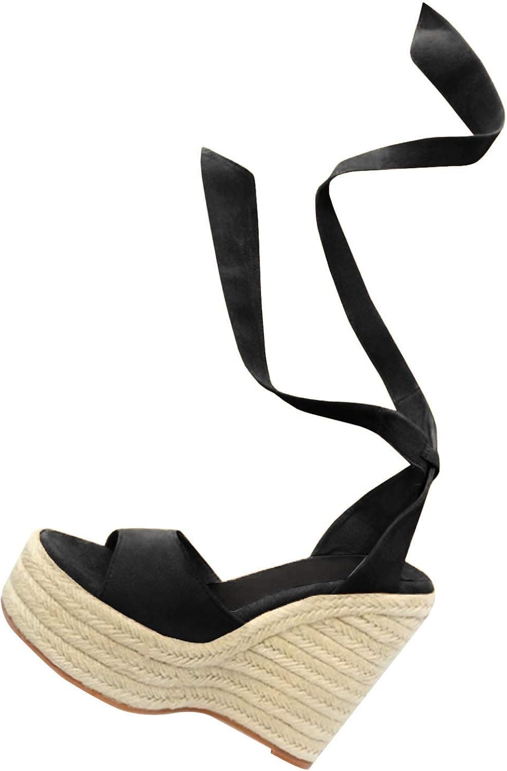 Nailyhome Womens Lace Up Espadrille Platform Wedge Sandals Ankle Strap Mid Heel Slingback Summer Shoes