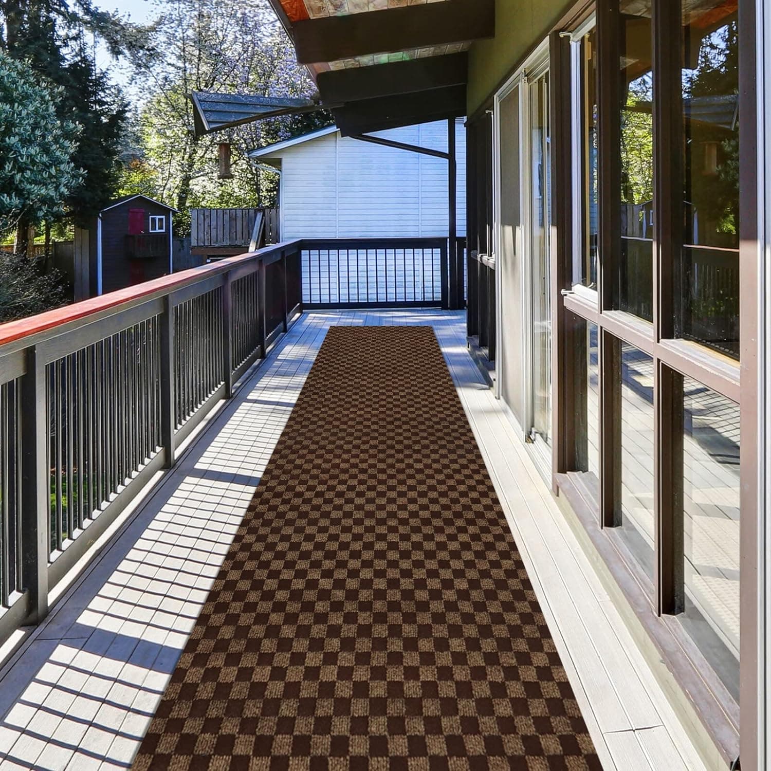ZGR Runner Rug 3 ft x 8 ft Carpet Runners, Indoor/Outdoor Hallway Kitchen Entryway Bedroom Area Rugs with Natural Non-Slip Rubber Backing, Garage mat, Checkered Brown, Custom