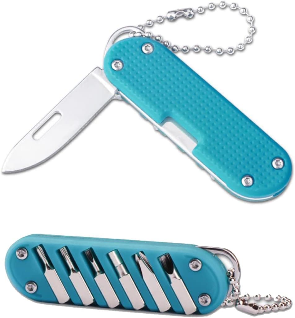 Pocket Knife Multitool with Screwdriver folding Everyday Carry for Quick Repairs ((Blue)