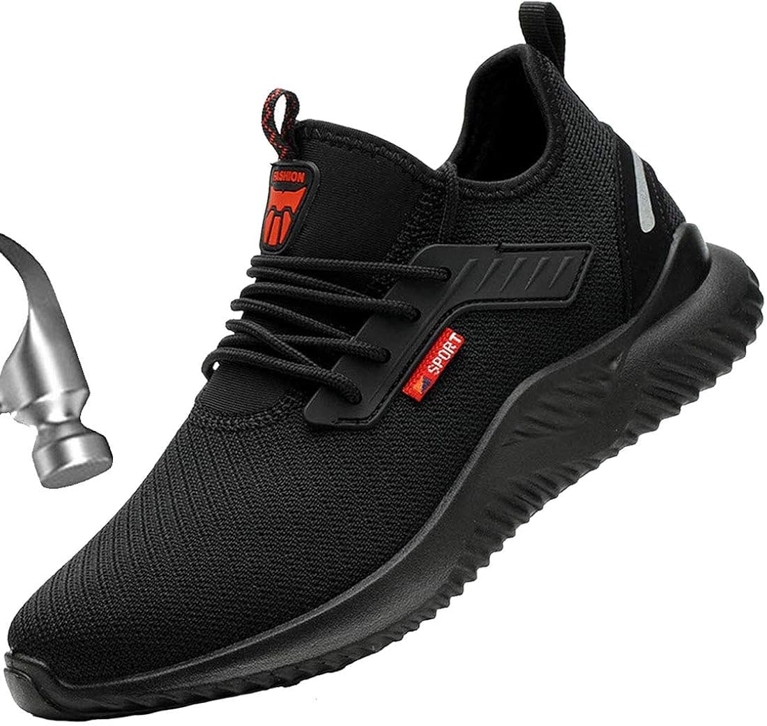 SUADEX Steel Toe Shoes Men Women Indestructible Shoes Safety Shoes Lightweight Construction Steel Toe Sneakers Work Working Shoes Pure Black