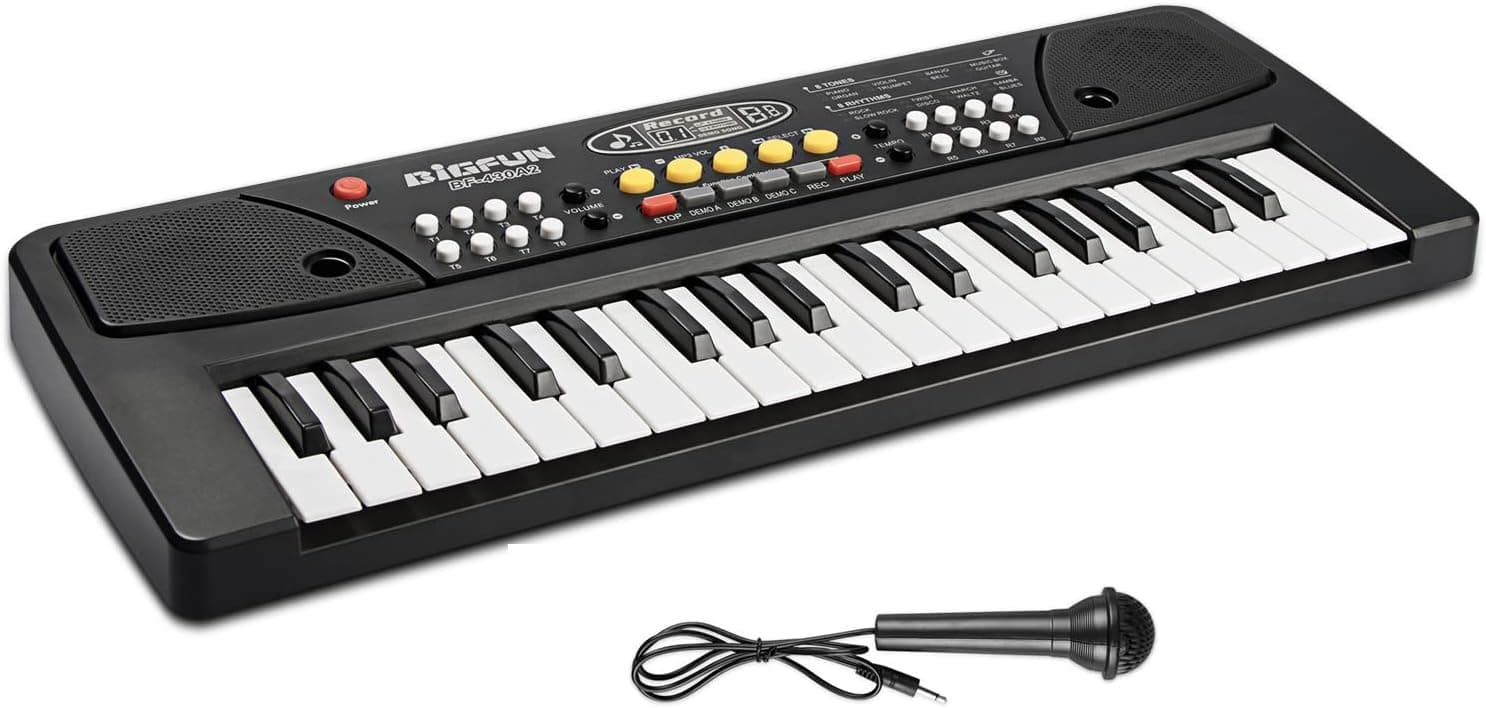 HAOTUTOYS Kids Piano Keyboard 37 Keys Portable Early Learning Educational Electronic Piano Music Keyboard Instrument Toys for 3 4 5 6 7 8 Year Old Boys and Girls (Black)