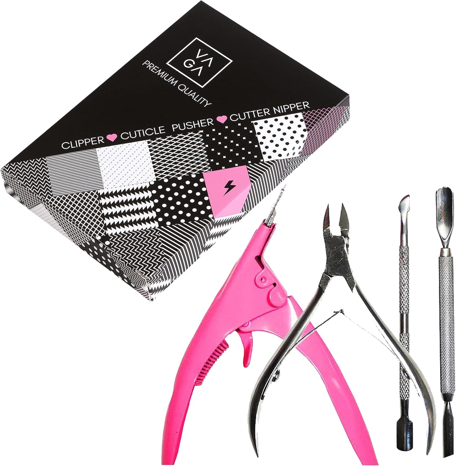 VAGA Cuticle Pushers Split End Trimmer And Ingrown Toenail Tool, Cuticle Trimmer Nail Nipper, Flase Nail Clipper Pedicure Kit. Easy To Use VAGA Professional Nail Tools, Nail Clippers, Cutical Pusher