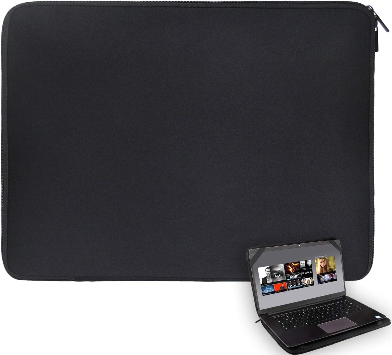 17 17.3 17.4 inch Laptop Sleeve Black Water-Resistant Neoprene Notebook Computer Briefcase Carrying Bag/Pouch Cover with 4 Elastic Bands for Acer/Asus/Dell/Lenovo/HP/Toshiba/MSI