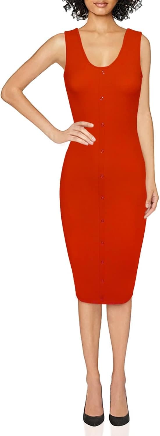 TAM WARE Women Scoop Neck Sleeveless Bodycon Midi Dress