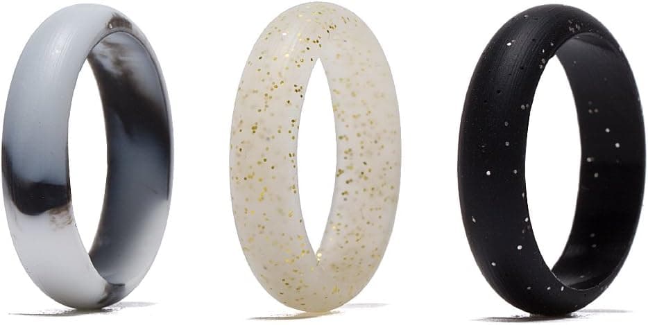 Camknn Women’s Silicone Wedding Ring Bands –5mm Wide(2mm Thick)- Set of 3 for Women Glitter Flexible Comfort Sport Safety Ring