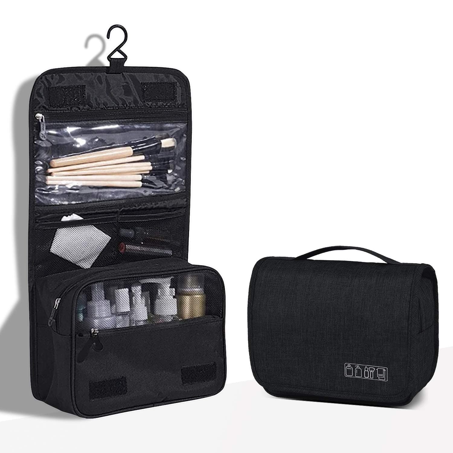 Snapmade Portable Toiletry Bag for Men Women - Multifunction Cosmetic Waterproof Travel Size Toiletries Bag, Hanging Organizer Travel Toiletry Bags-Black