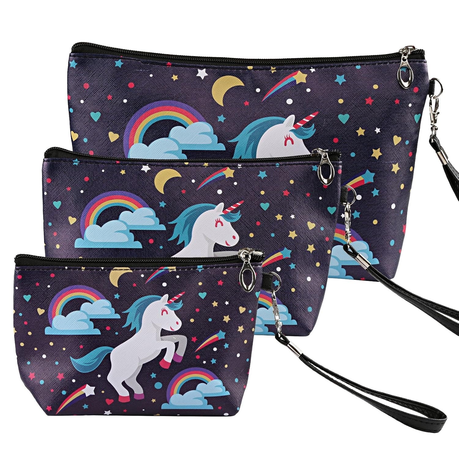 Unicorn Makeup Bag, Naler 3pcs Waterproof Fabric Cosmetic Bags Portable Travel Toiletry Pouch Makeup Organizer Clutch Bag with Zipper