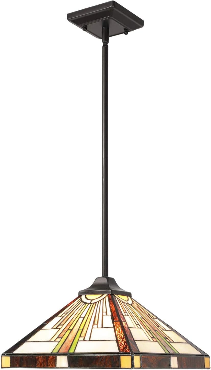 BONLICHT Tiffany Pendant Lighting Antique Tiffany Style Mission 1-Light 12-Inch Stained Glass Shade,Retro Ceiling Pendant Fixture for Kitchen Island Dining Room Bedroom Living Room