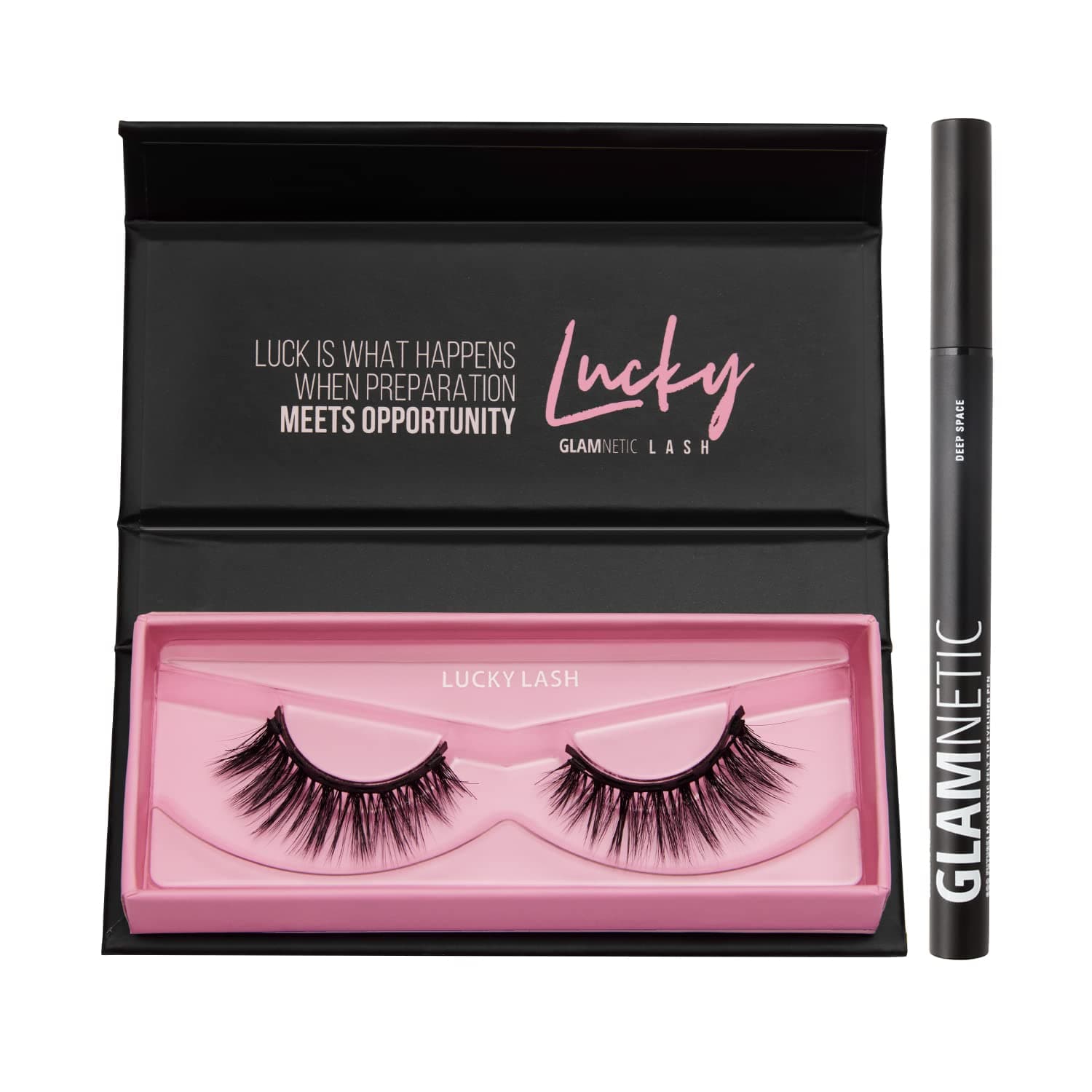 Glamnetic Lucky Magnetic Eyelashes with Deep Space Felt Tip Eyeliner | 60 Wears Reusable Faux Mink Lashes with Black Waterproof Liner Pen