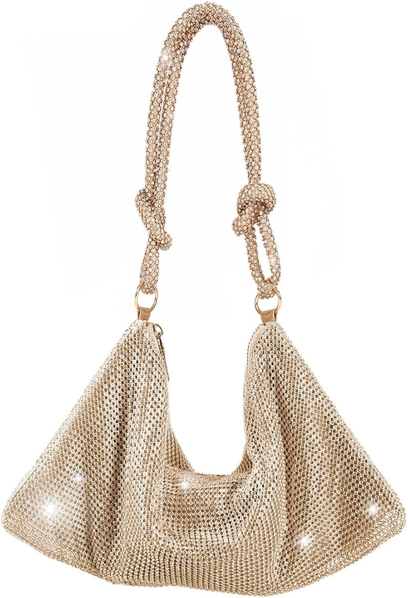 OOTD LAND Women Glitter Sparkly Rhinestone Clutch Purse Small Hobo Shoulder Bag for Prom Cocktail Party Wedding