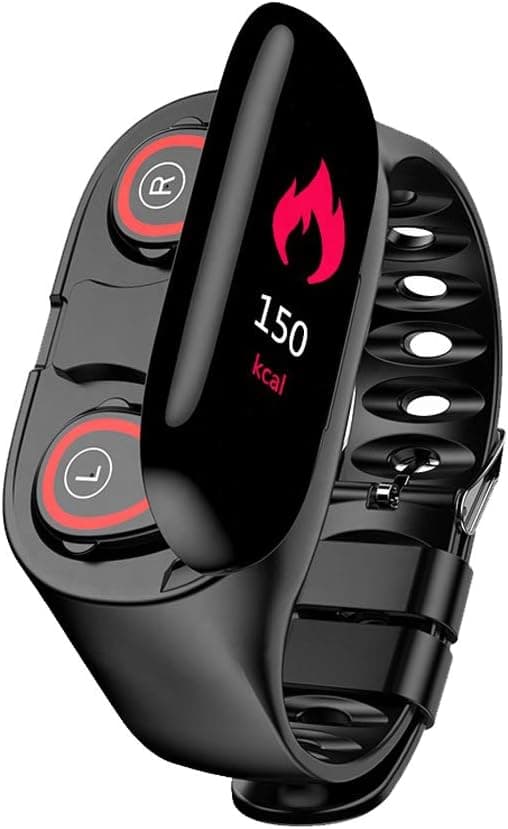 inDigi® M1 Sport Earbuds & SmartWatch[Heart Rate, Blood Pressure, Pedometer] - Auto Pair - Universal Compatibility w/Magnetic Charging (Black)