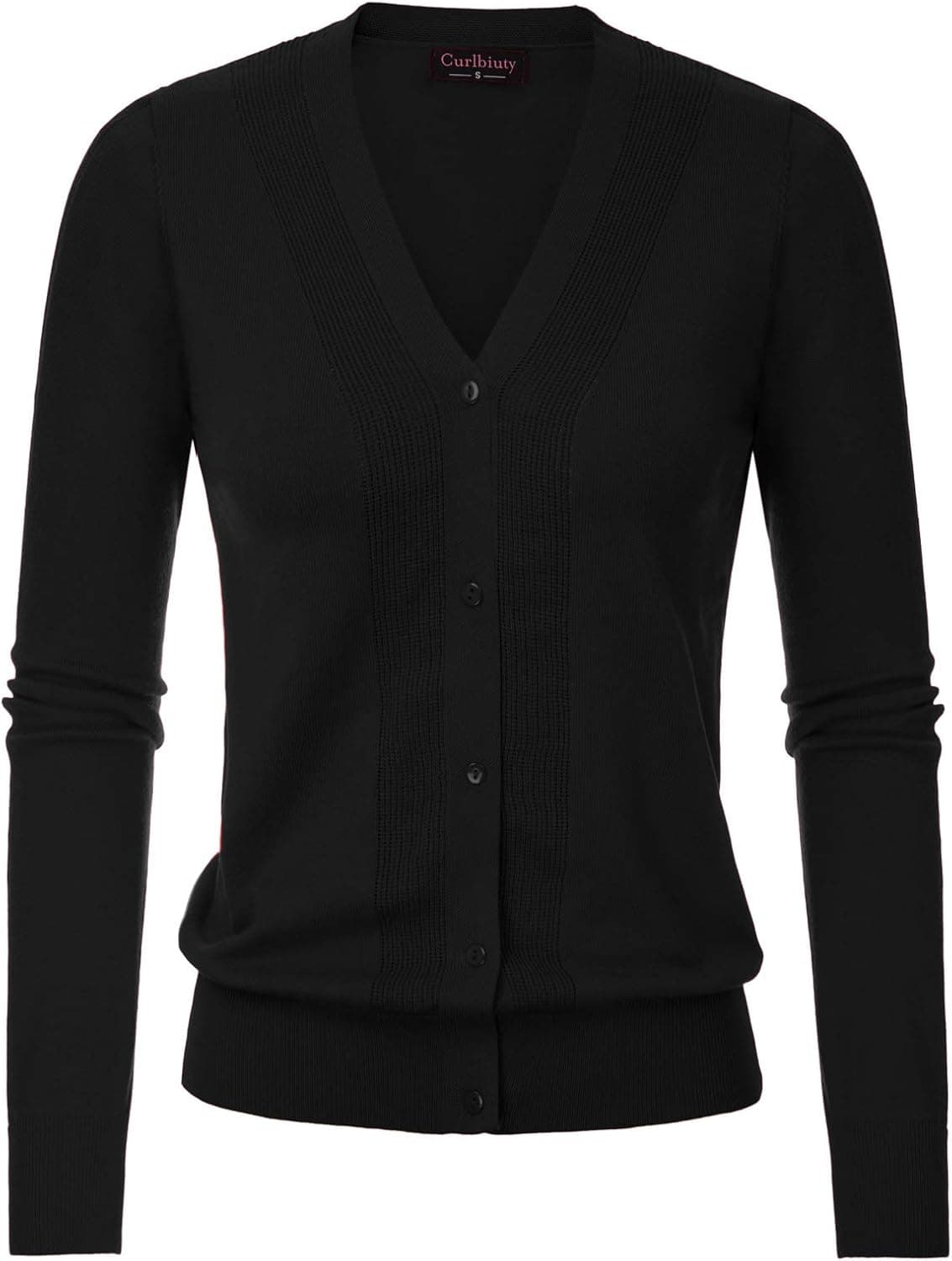 Womens Long Sleeve Cute Cardigans Casual Lightweight Knit Sweater Black XL