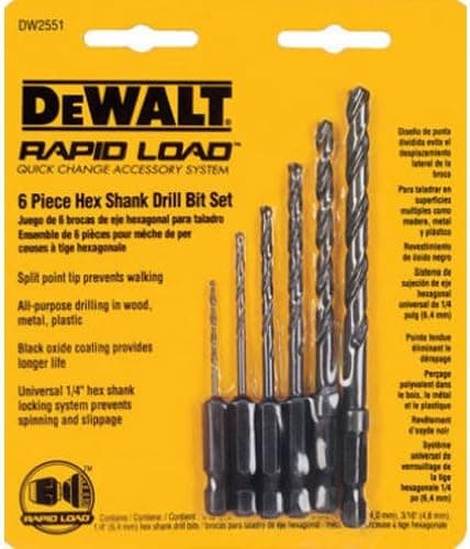 DEWALT DW2551 6 Piece 1/16-Inch to 1/4-Inch Hex Shank Twist Drill Assortment