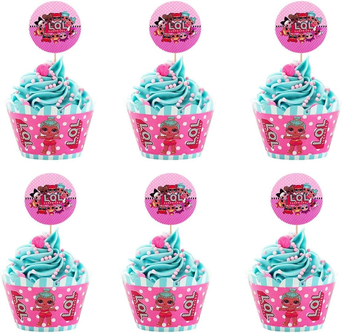 L-O-L Cake Topper | L-OL Birthday Party Supplies | Pink Surprise Doll Cake Decorations for baby Theme Party- 12 Set
