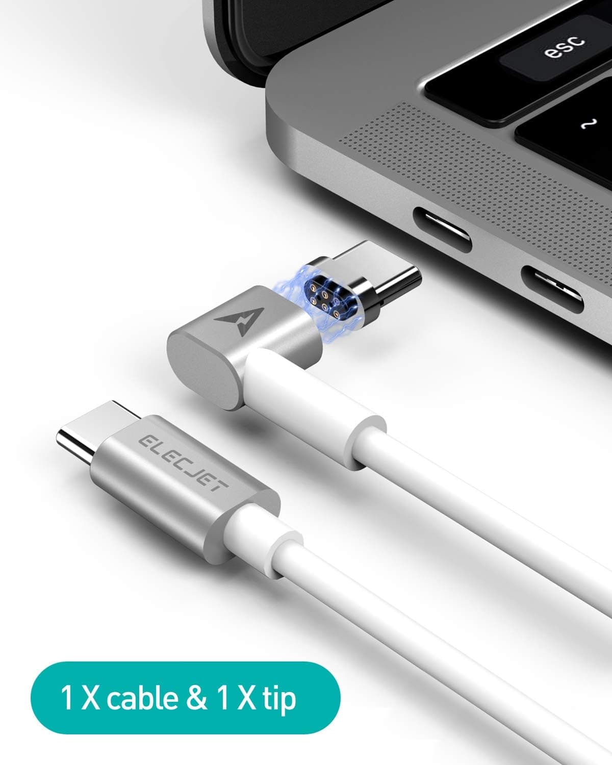 ELECJET MagJet, Magnetic USB C Charger Adapter, 4.3A 87W Fast Charge, 6 Pin Reversible, QC 3.0 & PD, for New MacBook Pro/Air and Any USB C Devices (White)