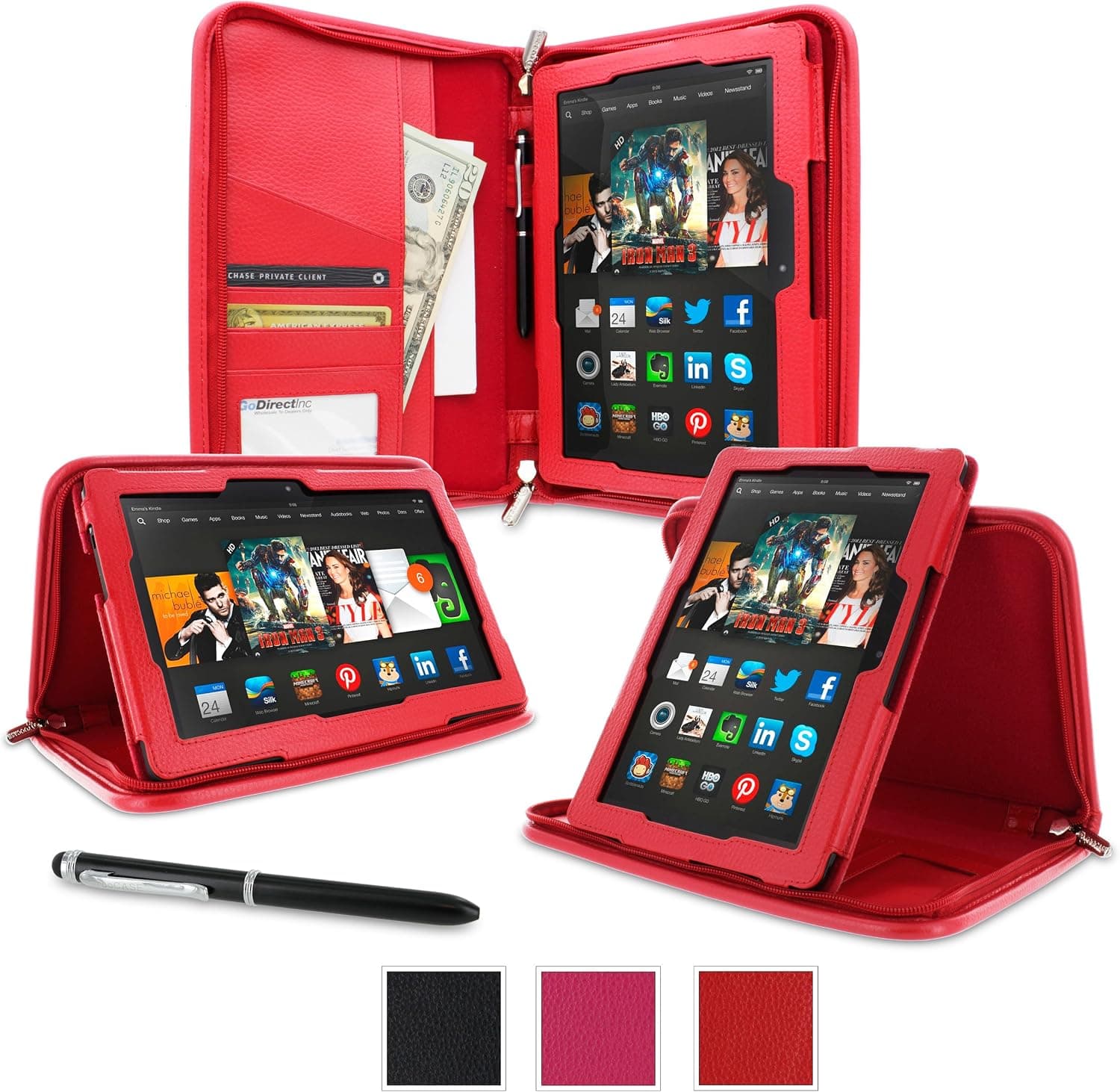 roocase Kindle Fire HDX 8.9 Tablet 2014 Case, new Kindle Fire HDX 8.9 Executive Portfolio Leather Case Cover with Stylus for All-New Fire HDX 8.9 Tablet 2014,Red