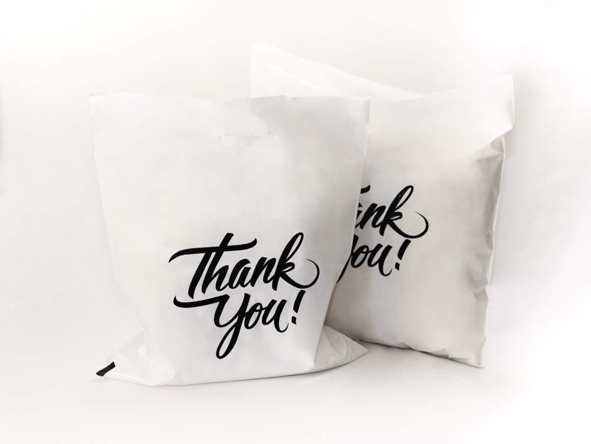 Thank You Merchandise Bags 16x18: 100 White 16x18" Extra Thick Large Retail Shopping Thank You Bags, Plastic Bags with Handles; Plastic Retail Bags; for Small Retail Shops