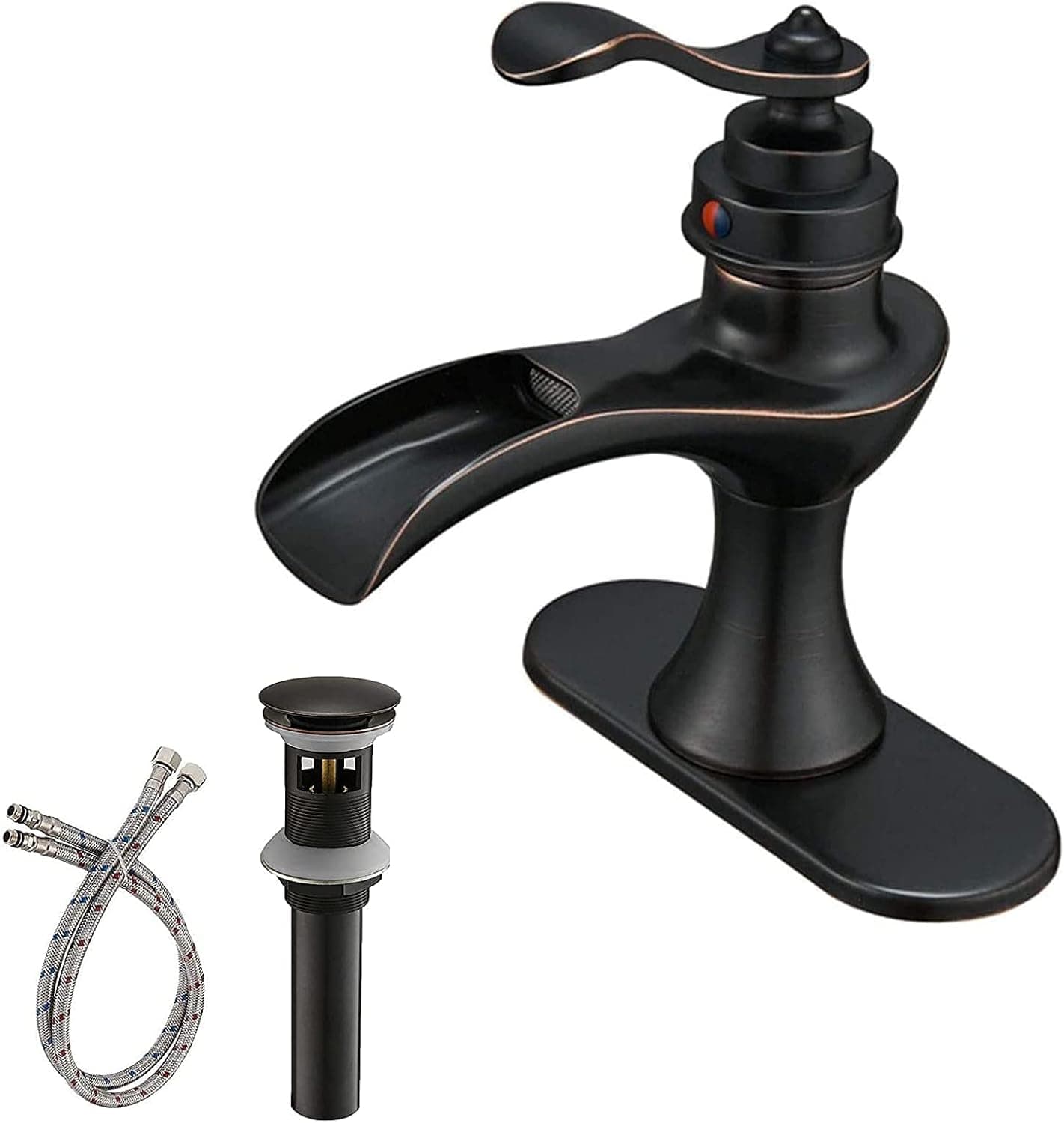 Greenspring Oil Rubbed Bronze Bathroom Faucet Single Hole Single Handle With Pop Up Drain With Overflow Waterfall Farmhouse Rustic For Sink Lavatory Mixer Tap Supply Line Lead-Free