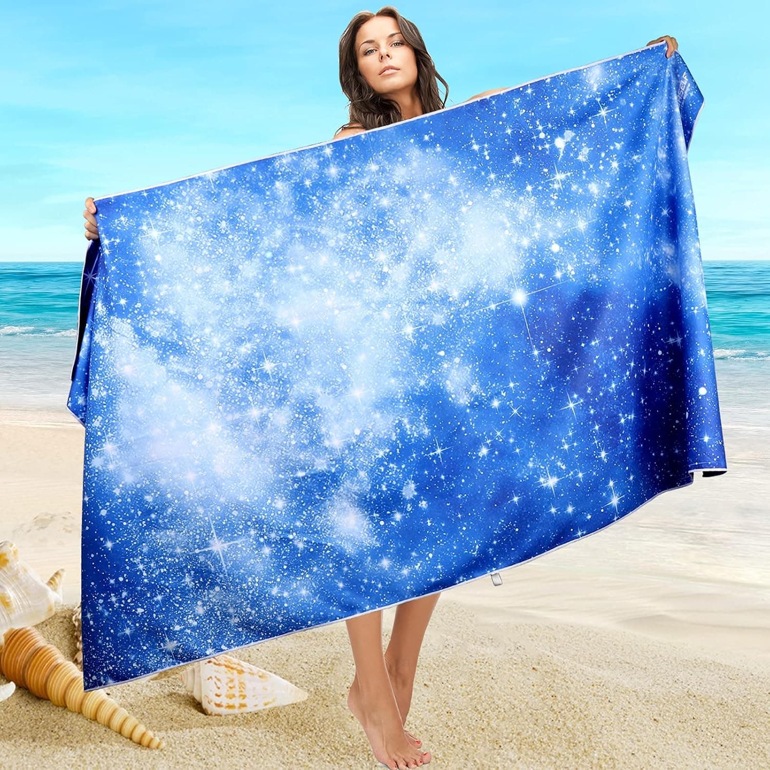 SYOURSELF Microfiber Beach Towel for Travel, 71"x 35",Extra Large Beach Towels,Quick Dry,Super Absorbent, Lightweight Sand Free Towel for Pool, Swim, Water Sports, Gym, Camping,Outdoor,Picnic(Bstarry)