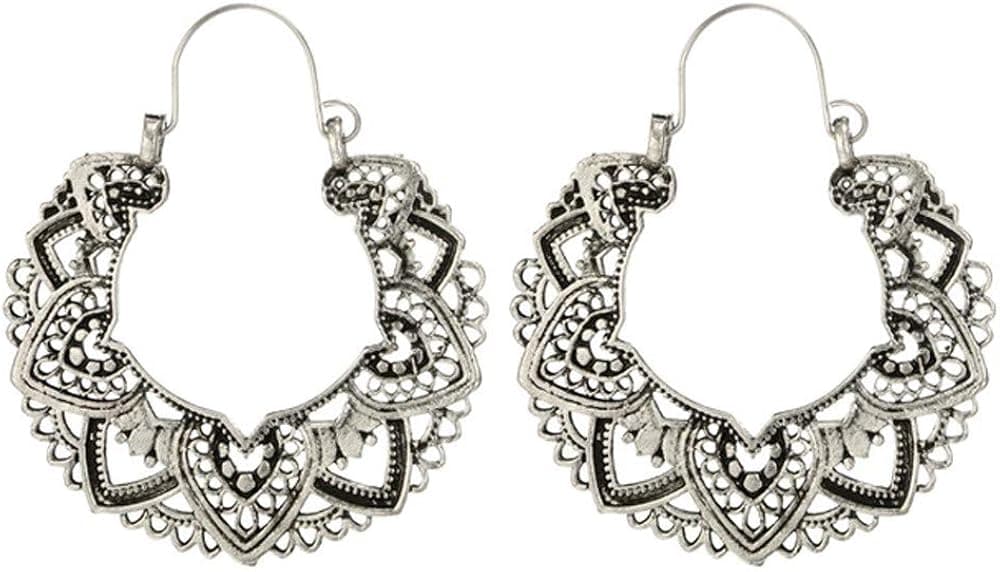Vintage Sterling Silver Hoop Earrings, Women Boho Lotus_Earrings Jewelry Ethnic Drop Earrings Enamel Vintage Earrings for Mother's Day, Birthday (B, One Size)
