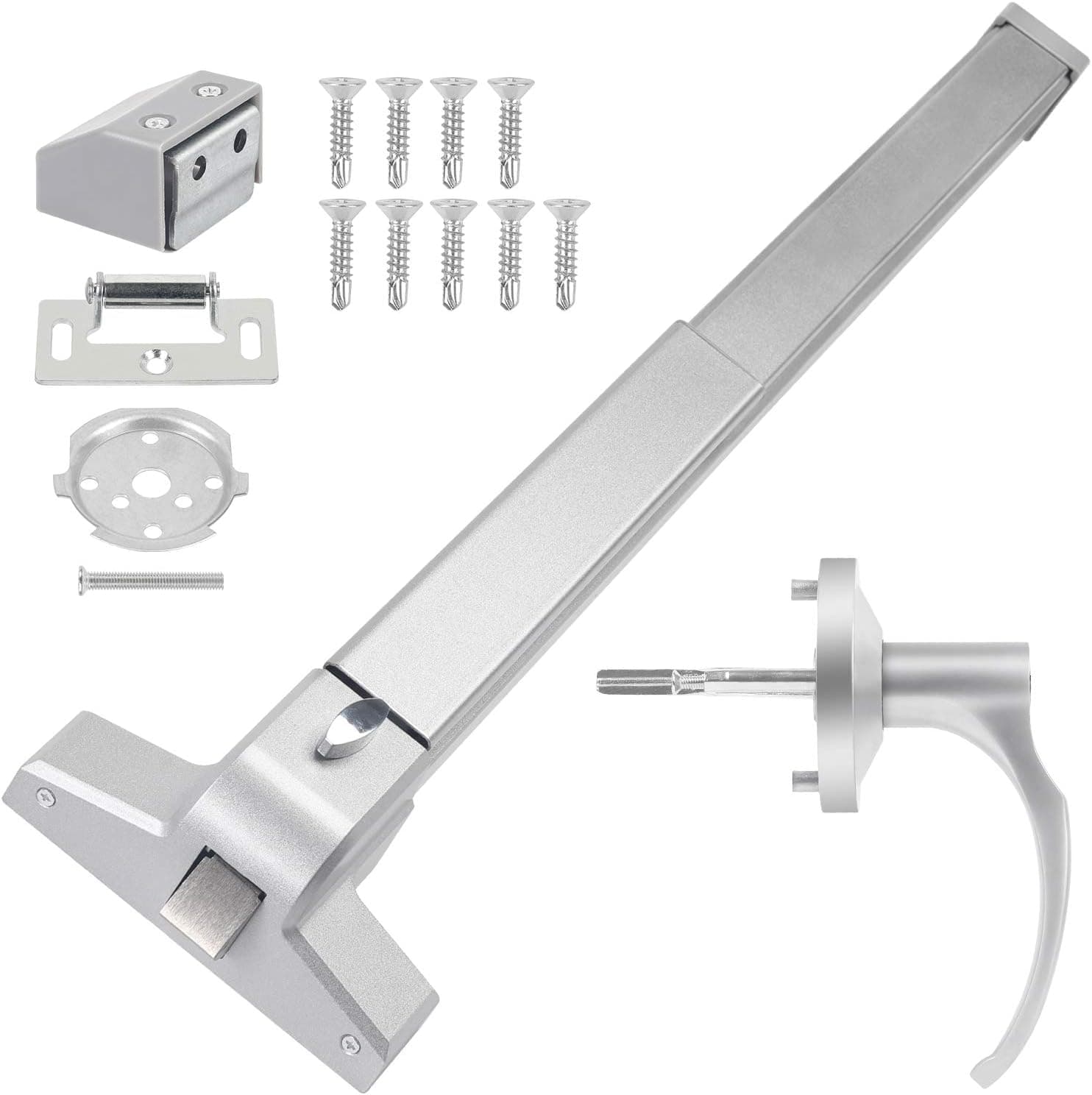 Door Push Bar Handles with Exterior Lever Emergency Lock Stainless Steel Commercial Door Push Bar Emergency Panic Exit Device Door Hardware（Push Bar with Lever）