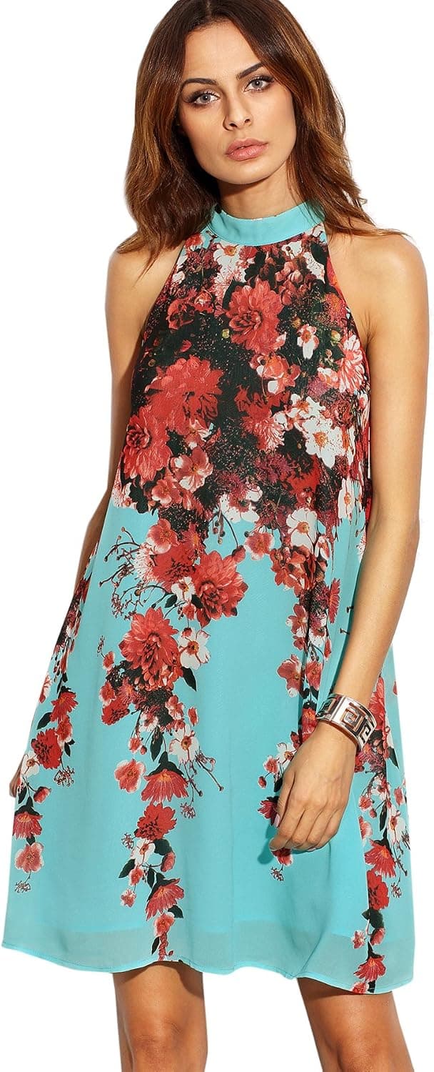 Floerns Women's Summer Chiffon Sleeveless Party Dress - Small - Blue