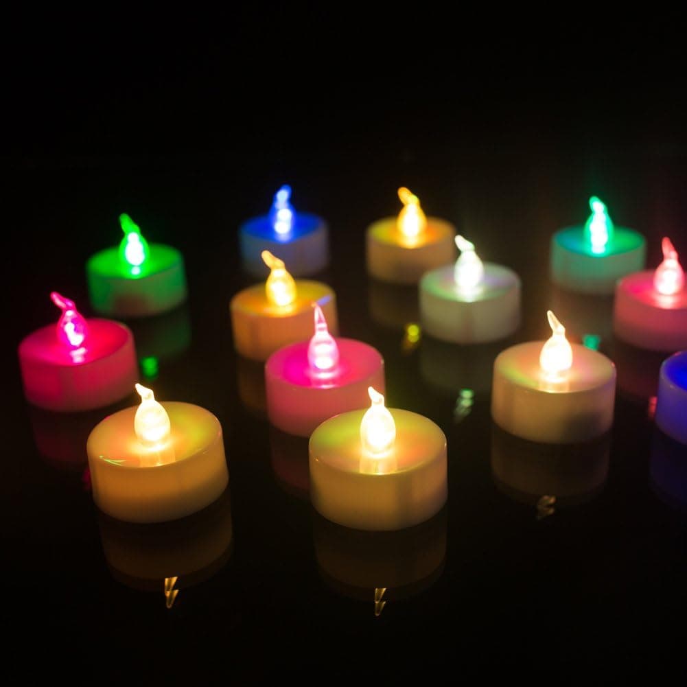 Homemory Colorful Christmas Tea Lights, Flameless Flickering LED Tealights, Pack of 12, 7 Colors Flashing Cycle Candles Light for Christmas Decoration, Party, Festival Celebration