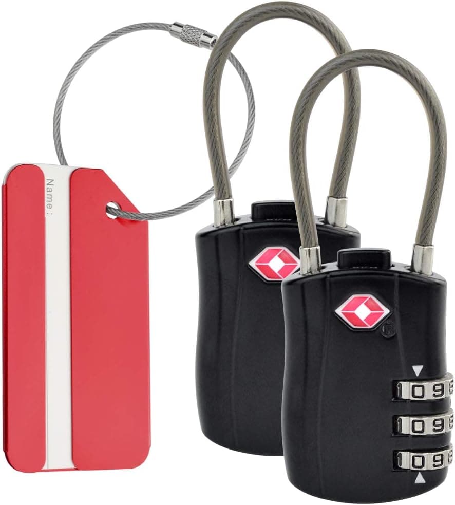 TSA Approved 3 Digit Luggage Cable Locks, Small Combination Padlock, Re-settable Travel TSA Lock 2Packs
