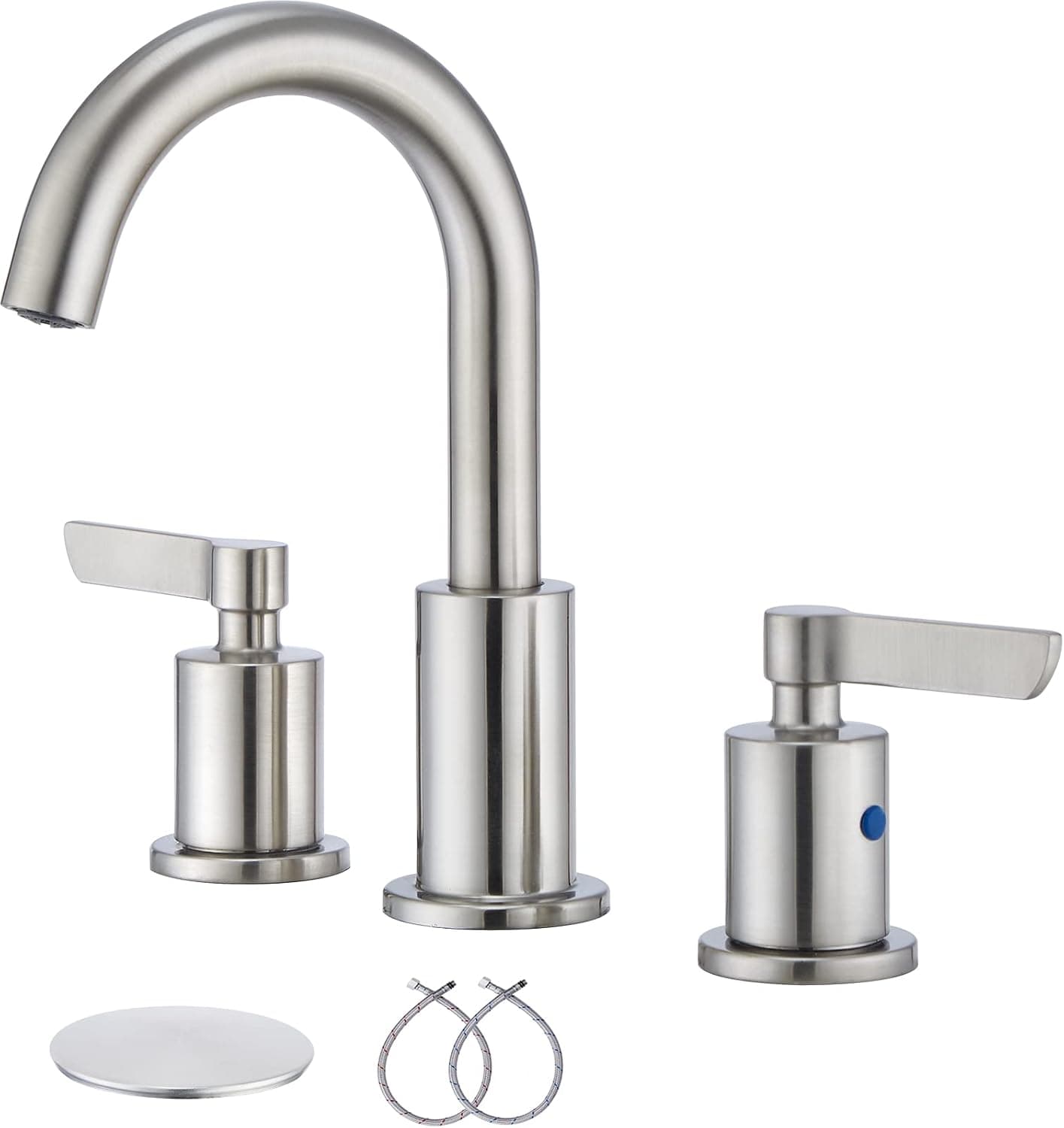 Brushed Nickel Bathroom Faucet, 8 Inch Bathroom faucets 3 Hole, Bathroom Sink Faucet with Pop-up Drain and Supply Lines, 2-Handle Bathroom Faucets for Sink,Bathroom Sink Faucet 3 Hole,HOMELOY