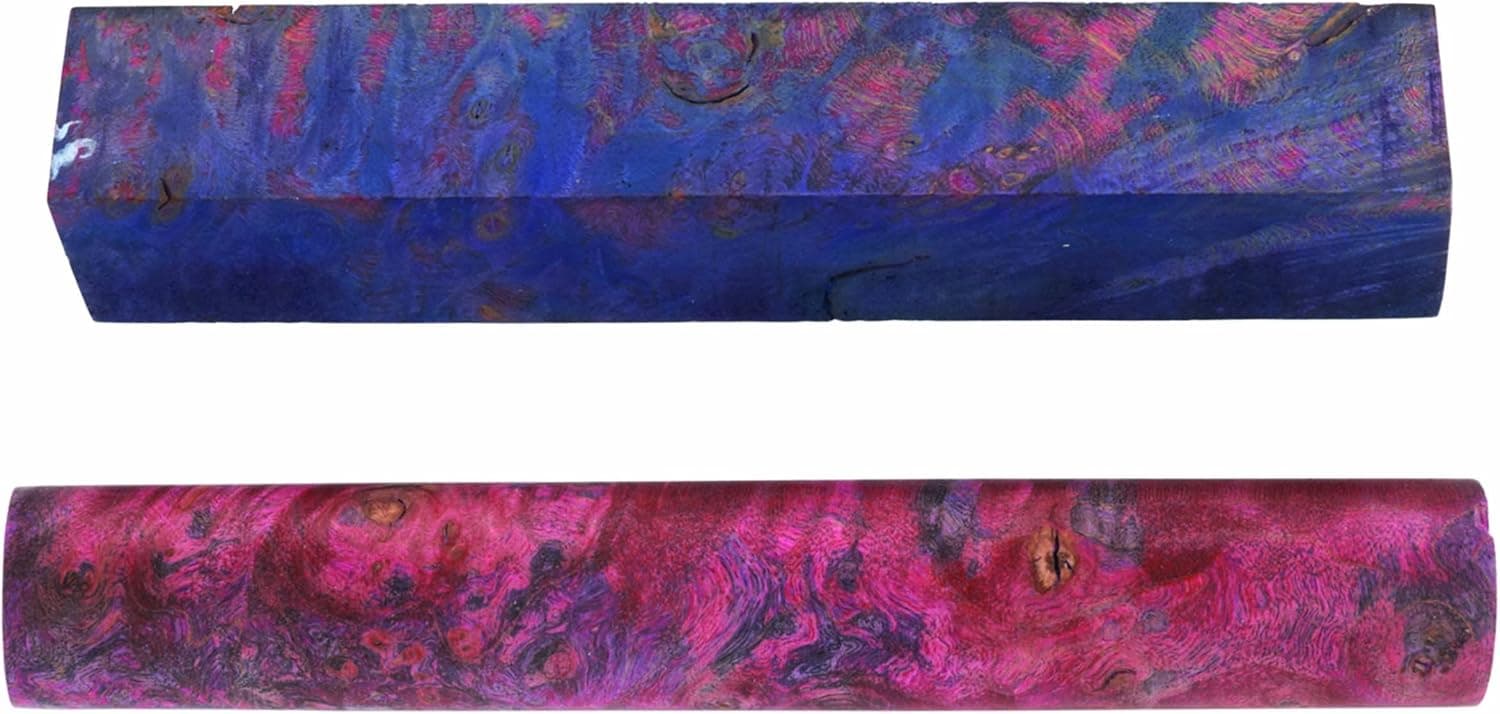 Woodcraft Maple Burl Stabilized & Double Dyed Wood Pen Blank - Pink & Blue - 3/4" x 3/4" x 5" – Single Piece