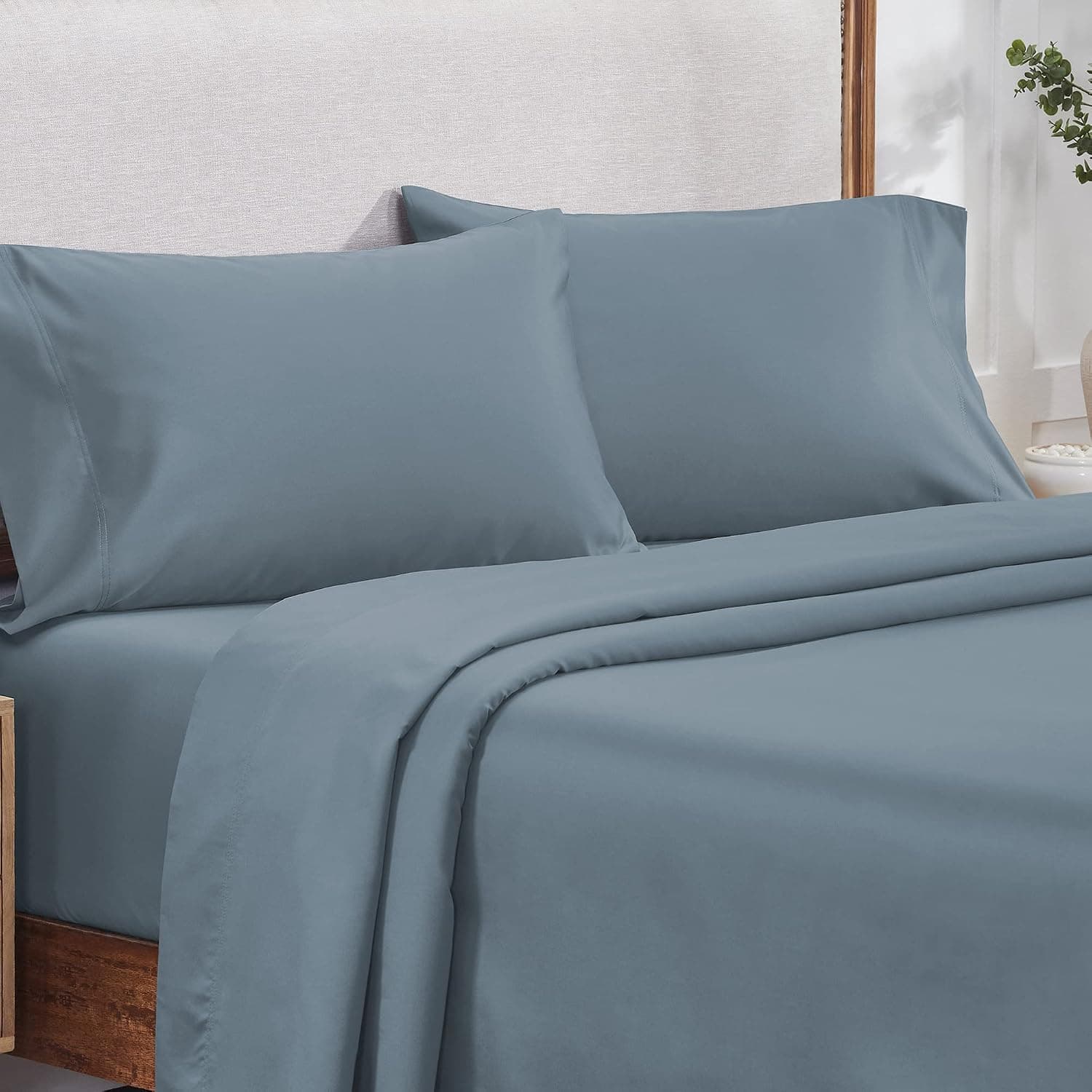 California Design Den Luxury 100% Cotton Sateen Buttery Soft 800 Thread Count Bed Sheet Set, Beats Fake Egyptian Claim, Durable Deep Pocket Fitted Sheet (King, Pastel Blue - Steel)