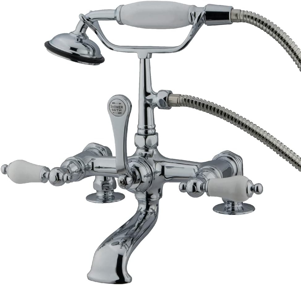 Kingston Brass CC206T1 Vintage Leg Tub Filler with Hand Shower and 2-Inch Riser, Porcelain Lever Handle, Polished Chrome