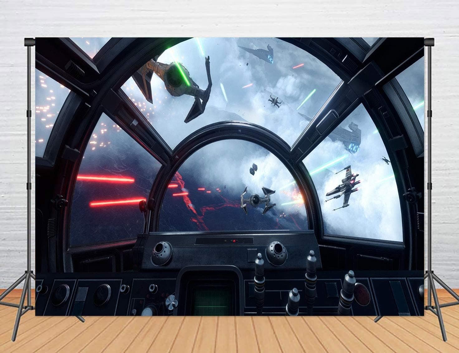 LUCKSTY Spaceship Deck Cockpit 5x3ft Red Laser Missile Photography Backdrop for Party,Spacecraft Sci-Fi Wars Millennium Falcon Background,Photo Booth Studio Props MBYYLU2