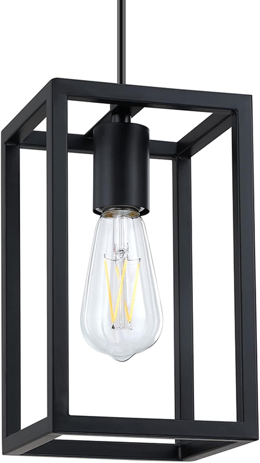 Dolaimy House 1 Light Adjustable Rustic Farmhouse Pendant Light with 5.7" Metal Cage Mini Pendant Lighting Fixture for Kitchen Island Cafe Bar Black Finish