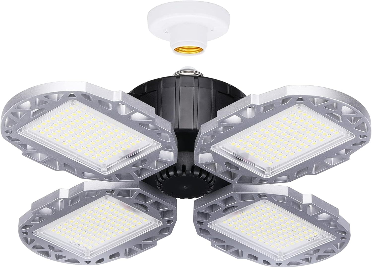 JOMITOP Deformable LED Garage Light 100W with Base E26/E27 10000LM, LED Garage Ceiling Lights with 4 Adjustable Panels, LED Shop Light 6500K Daylight for Garage Workshop Basement Warehouse 1 Pack