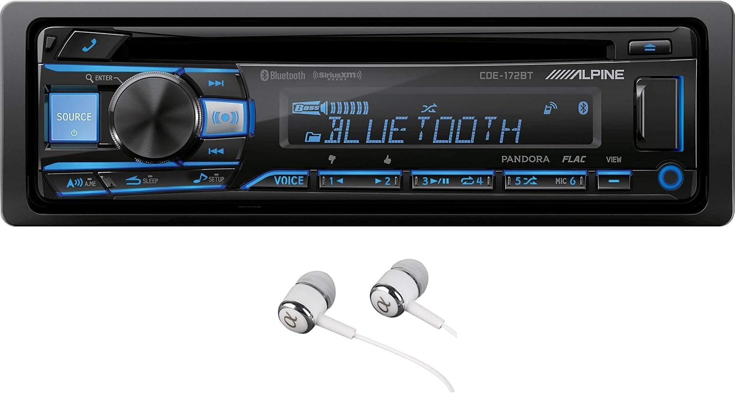 Alpine CDE-143BT Single-DIN Bluetooth Car Stereo CD Player AM FM Radio w/USB, Auxiliary Input and 2-Way iPod Control