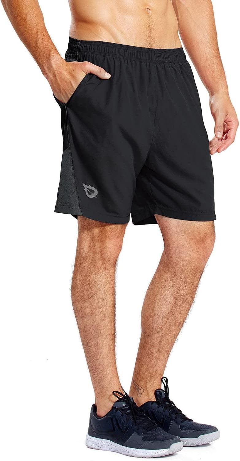 BALEAF Men's 7" Running Shorts with Mesh Liner Zipper Pocket for Athletic Workout Gym